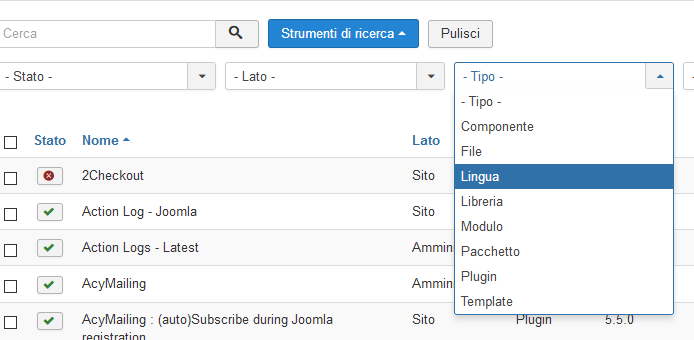Joomla cancellazione Lingua 